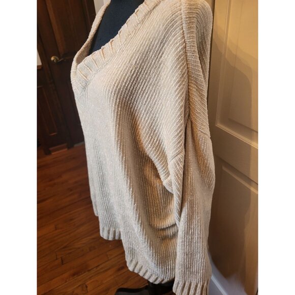 Ivory, Chenille V Neck Sweater Pink Lily 2XL Cozy Comfy Winter Neutral Minimal - Picture 8 of 8
